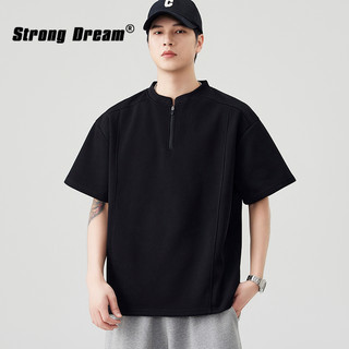Mỹ Retro Rửa Cotton Thường Ngày Henry Cổ Áo Thun Nửa Tay Nam Nữ Rời Áo Thun Hợp Thời Trang
