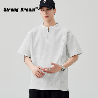 Mỹ Retro Rửa Cotton Thường Ngày Henry Cổ Áo Thun Nửa Tay Nam Nữ Rời Áo Thun Hợp Thời Trang
