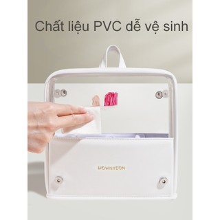 Hàng sẵn có 2026 Túi đựng cọ trang điểm phong cách mới Dung tích lớn Lưu trữ di động dọc Có thể gập lại Phân vùng trong suốt Túi đựng mỹ phẩm pu Cảm giác cao cấp