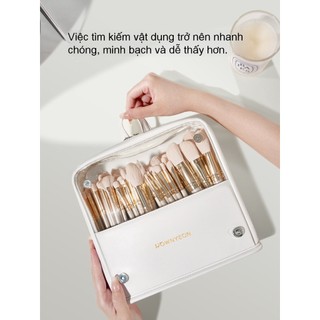 Hàng sẵn có 2026 Túi đựng cọ trang điểm phong cách mới Dung tích lớn Lưu trữ di động dọc Có thể gập lại Phân vùng trong suốt Túi đựng mỹ phẩm pu Cảm giác cao cấp