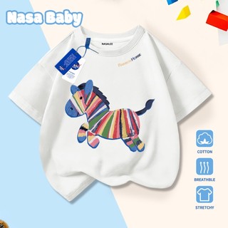 Áo thun NASA cho nam nữ và trẻ em, chất liệu cotton, thoáng mát mùa hè, dễ thương phong cách casual, tay ngắn.