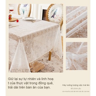 Khăn trải bàn ren hoa hồng Pháp 140x300cm cao cấp, hình chữ nhật, trang trí cưới, cảm giác cao cấp