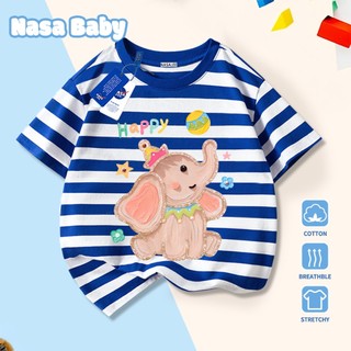 Áo thun in hình voi NASA, chất liệu cotton, thoáng mát mùa hè, tay ngắn cho nam nữ và trẻ em.