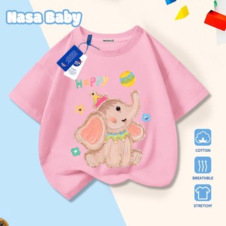 Áo thun in hình voi NASA, chất liệu cotton, thoáng mát mùa hè, tay ngắn cho nam nữ và trẻ em.