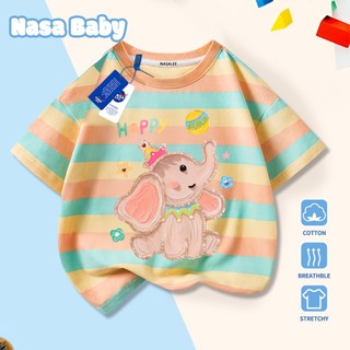 Áo thun in hình voi NASA, chất liệu cotton, thoáng mát mùa hè, tay ngắn cho nam nữ và trẻ em.