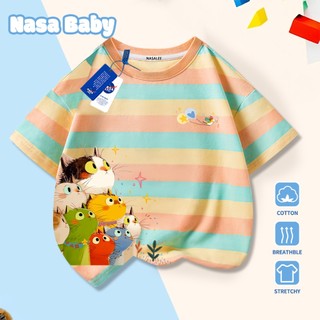 Áo thun in hình NASA dễ thương, chất liệu cotton, thoáng mát mùa hè, tay ngắn cho nam nữ và trẻ em.