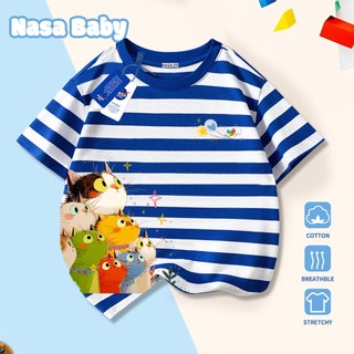 Áo thun in hình NASA dễ thương, chất liệu cotton, thoáng mát mùa hè, tay ngắn cho nam nữ và trẻ em.