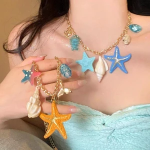 Vòng cổ mặt sao biển màu vàng, phù hợp đi biển mùa hè, trang sức thời trang mỗi ngày