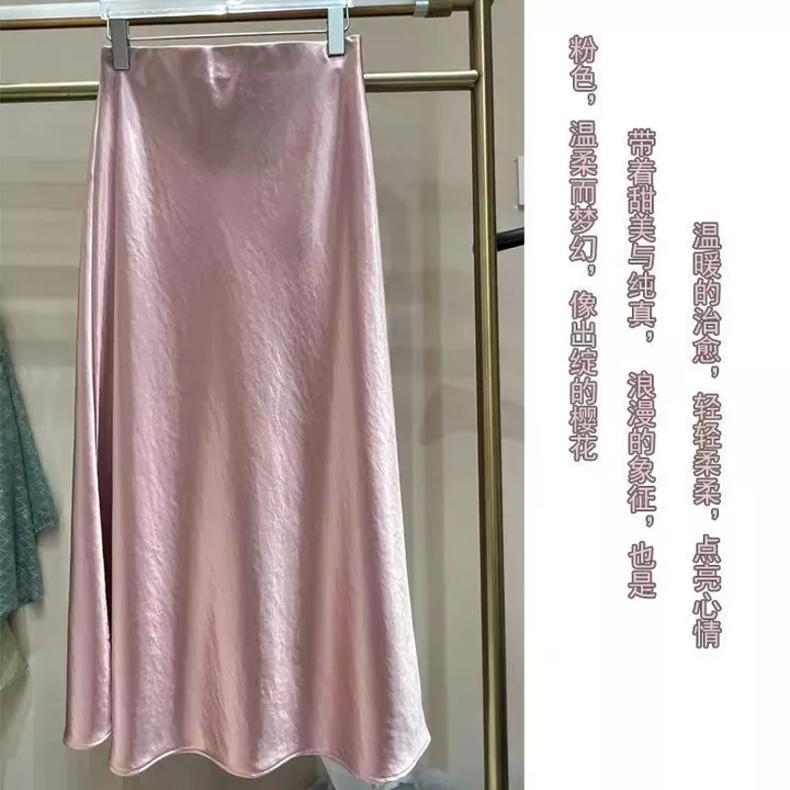 Váy dài satin axetat kiểu mới, váy nửa người, váy đuôi cá, váy đuôi cá, váy đuôi cá, váy thắt lưng, váy xẻ tà, váy dài Hàn Quốc, váy thường ngày.