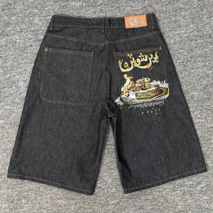 Quần Jorts Denim thô màu đen Aziza Nam Quần short dáng rộng vừa vặn
