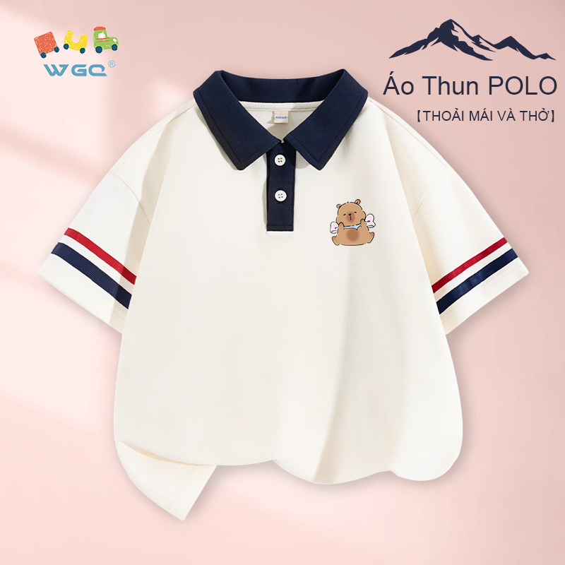 W.G.Q Áo thun bé trai / bé gái，thiết kế dây buộc polo in hình capybara，mềm mại thoải mái，thấm mồ hôi thoáng khí，sản phẩm bán chạy mùa hè
