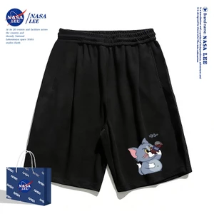 Thương hiệu nổi tiếng của NASA Quần short màu đen dành cho trẻ em Mùa hè Bầu không khí thông thường Bé trai Bé gái Đáy bụng lớn In hình mèo phù hợp