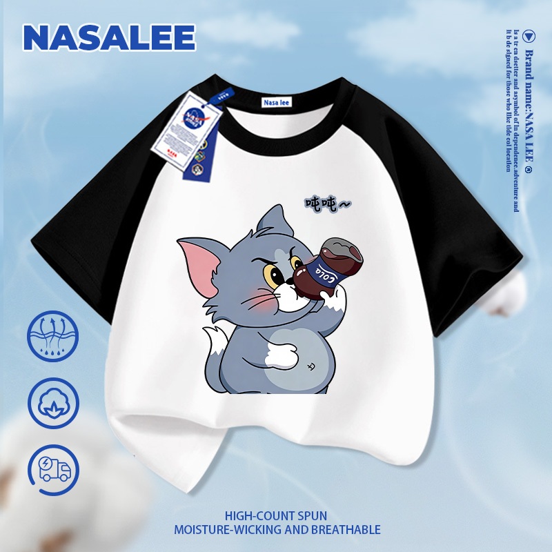 [Giao hàng trong ngày] Thương hiệu nổi tiếng của NASA Quần short màu đen dành cho trẻ em Mùa hè Bầu không khí thông thường Bé trai Bé gái Đáy bụng lớn In hình mèo phù hợp