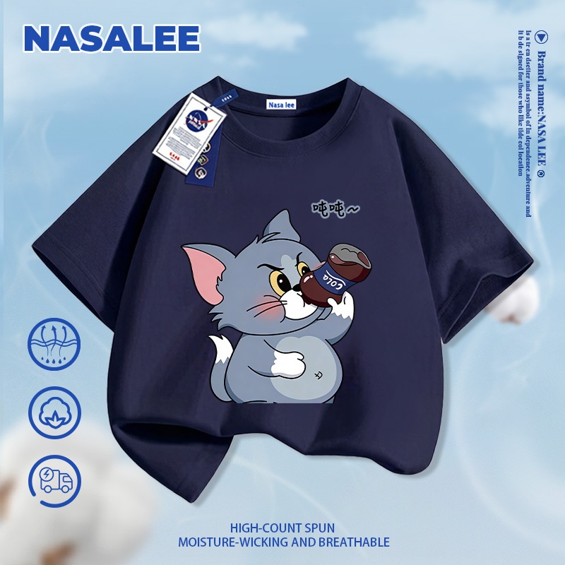 [Giao hàng trong ngày] Thương hiệu nổi tiếng của NASA Quần short màu đen dành cho trẻ em Mùa hè Bầu không khí thông thường Bé trai Bé gái Đáy bụng lớn In hình mèo phù hợp