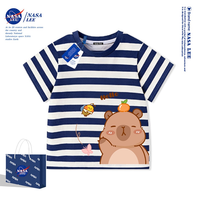 Áo Thun NASA Capybara Sọc Ngang Màu Sắc Tươi Sáng - Kiểu Dáng Cute, Phù Hợp Sinh Viên, Đi Biển, Đi Chơi
