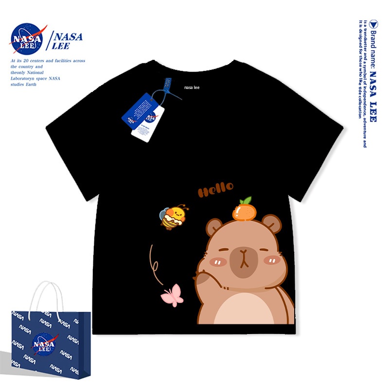 Áo Thun NASA Capybara Sọc Ngang Màu Sắc Tươi Sáng - Kiểu Dáng Cute, Phù Hợp Sinh Viên, Đi Biển, Đi Chơi