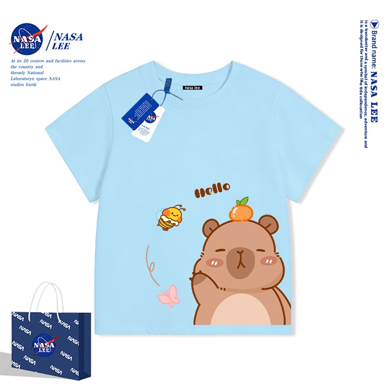 Áo Thun NASA Capybara Sọc Ngang Màu Sắc Tươi Sáng - Kiểu Dáng Cute, Phù Hợp Sinh Viên, Đi Biển, Đi Chơi