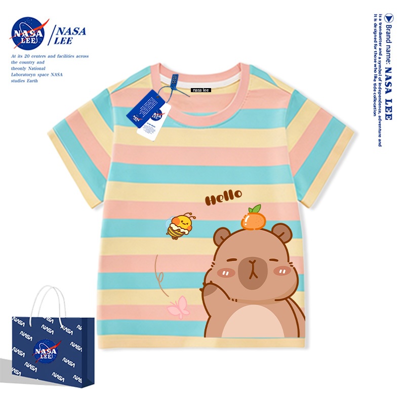 Áo Thun NASA Capybara Sọc Ngang Màu Sắc Tươi Sáng - Kiểu Dáng Cute, Phù Hợp Sinh Viên, Đi Biển, Đi Chơi