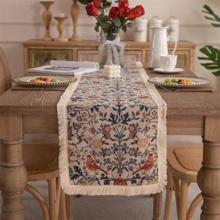 Máy chạy bàn Magpie dệt cổ điển có tua rua - Khăn trải bàn dài, Trang trí nội thất cao cấp