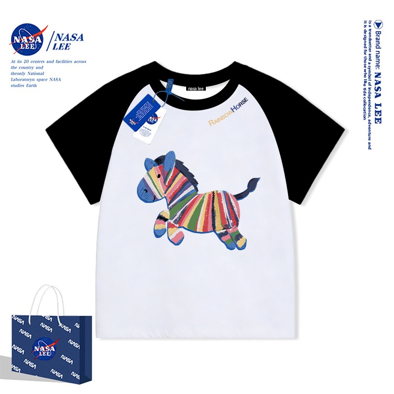 Áo Thun Trẻ Em NASA Hình Vằn Cọp Rainbow - Phong Cách Hàn Quốc, Màu Sắc Tươi Sáng, Size 3-16 Tuổi