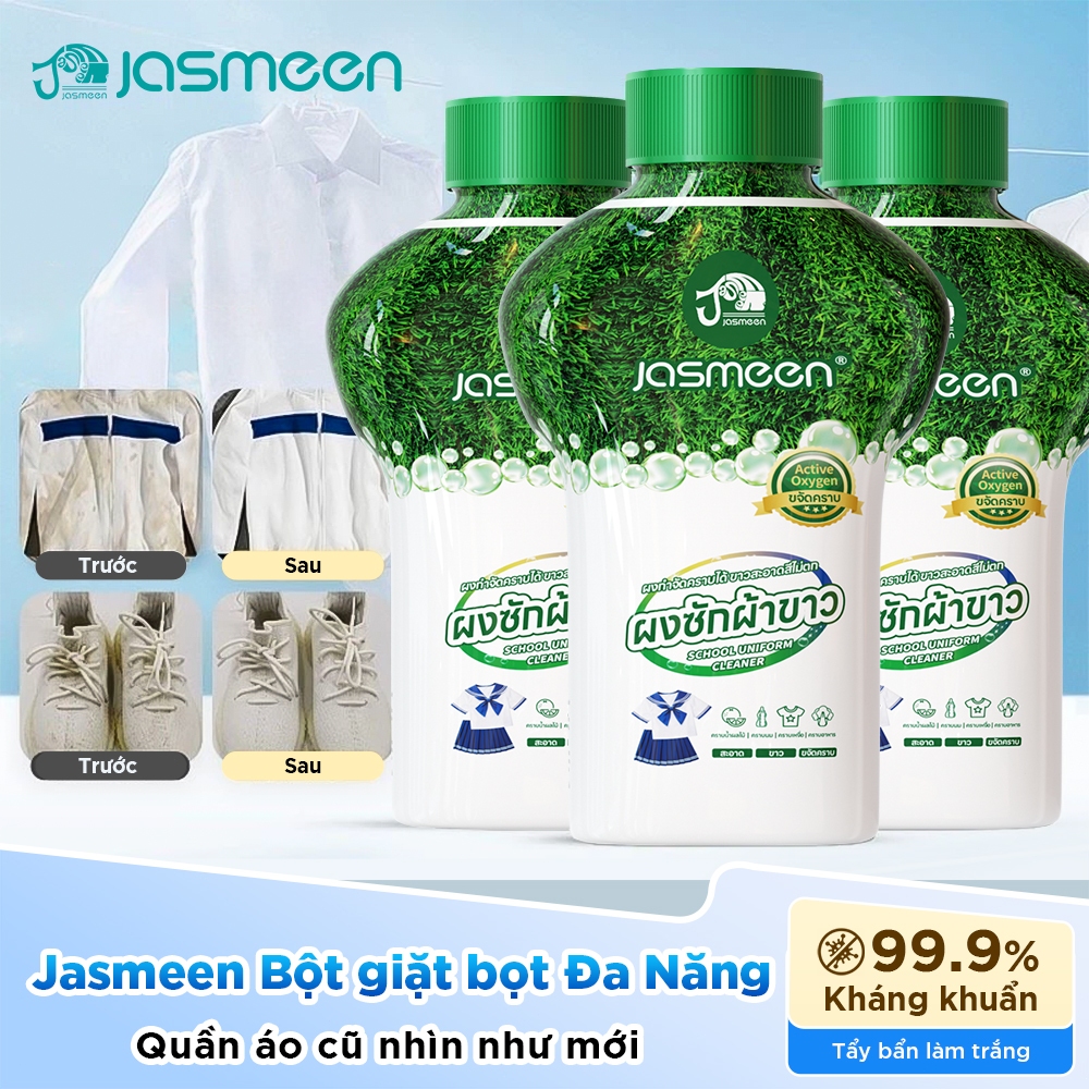 Bột Giặt Tẩy Trắng Đồng Phục Học Sinh 2 Trong 1–Siêu Sạch, Tẩy Ố Vàng, Diệt Khuẩn, Không Cần Chà Xát–350g JASMEEN