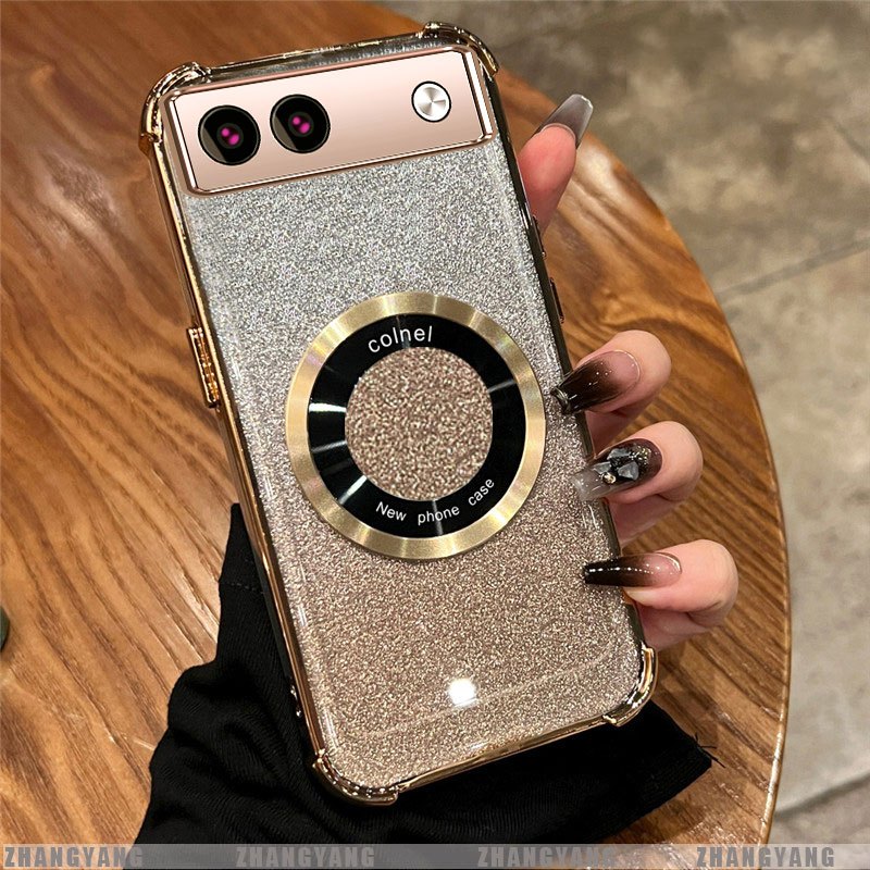 Ốp Lưng Cho Google Pixel 7 Pixel 7A Pixel 7 Pro Mạ Điện Bốn Góc Chống Rơi Bột flash Vỏ Điện Thoại Hút Từ Tính Thẩm Mỹ Thiết Kế Mới TPU Mềm Case