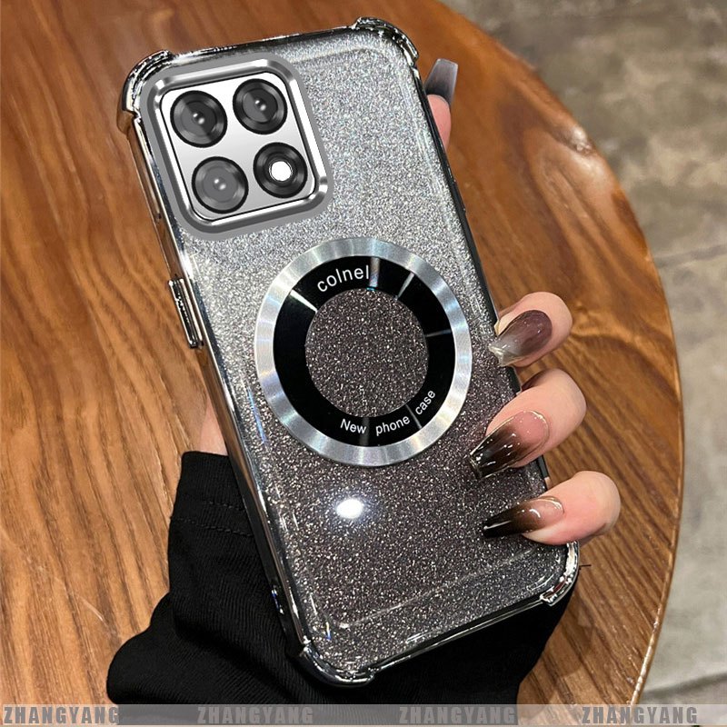 Ốp Lưng Cho Honor X7A X7B X7C X7D Mạ Điện Bốn Góc Chống Rơi Bột flash Vỏ Điện Thoại Hút Từ Tính Thẩm Mỹ Thiết Kế Mới TPU Mềm Case