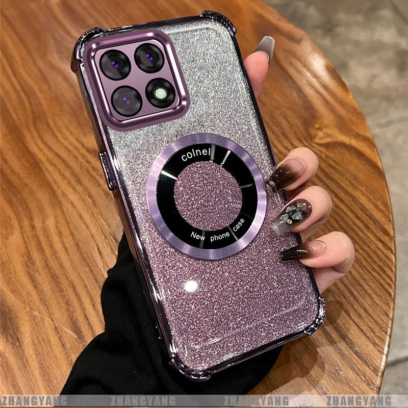 Ốp Lưng Cho Honor X7A X7B X7C X7D Mạ Điện Bốn Góc Chống Rơi Bột flash Vỏ Điện Thoại Hút Từ Tính Thẩm Mỹ Thiết Kế Mới TPU Mềm Case