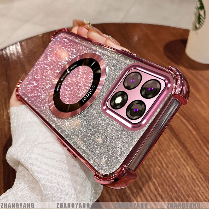 Ốp Lưng Cho Honor X7A X7B X7C X7D Mạ Điện Bốn Góc Chống Rơi Bột flash Vỏ Điện Thoại Hút Từ Tính Thẩm Mỹ Thiết Kế Mới TPU Mềm Case
