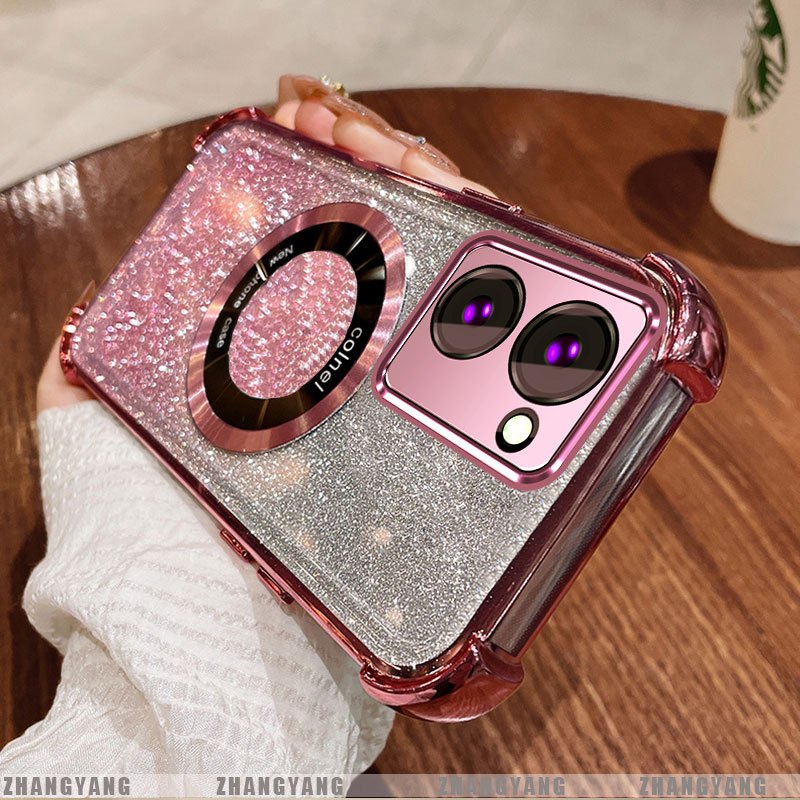 Ốp Lưng Dành Cho vivo Y36 Y78 5G Y27S Mạ Điện Bốn Góc Chống Rơi Bột flash Vỏ Điện Thoại Hút Từ Tính Thẩm Mỹ Thiết Kế Mới TPU Mềm Case