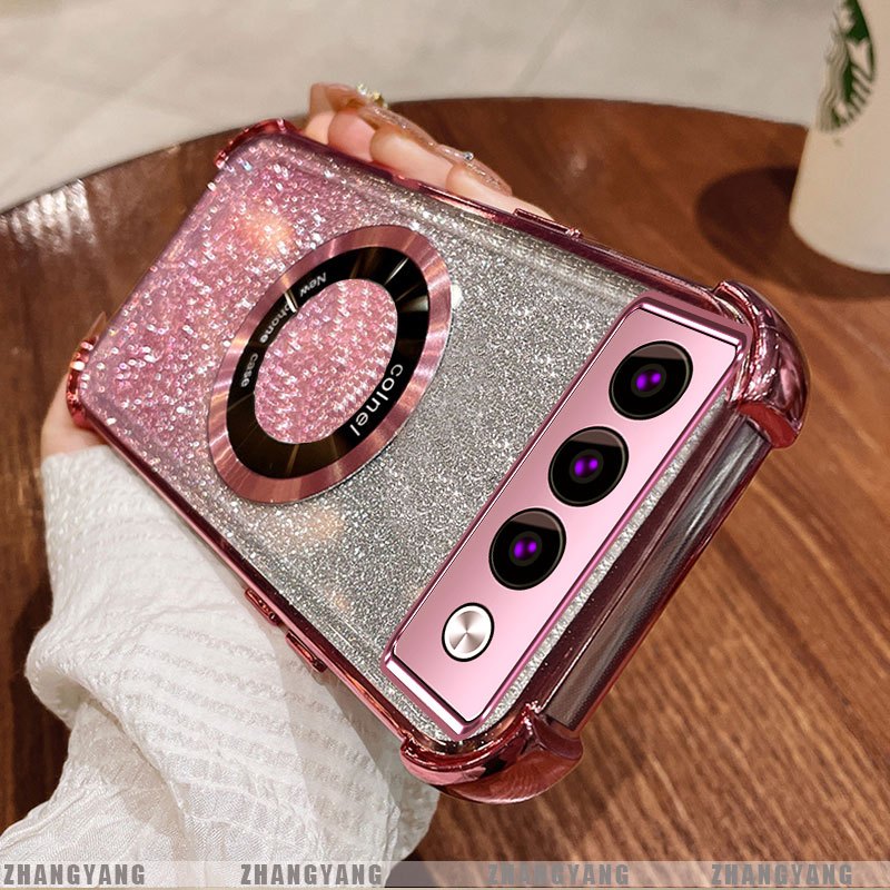 Ốp Lưng Cho Realme 16 5G 16 Pro 5G Mạ Điện Bốn Góc Chống Rơi Bột flash Vỏ Điện Thoại Hút Từ Tính Thẩm Mỹ Thiết Kế Mới TPU Mềm Case