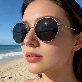 Mới retro tròn khung nhỏ hợp thời trang nam nữ kính râm kim loại nguyên bản mát mẻ chống tia cực tím