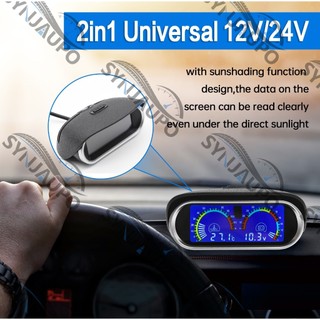 2 Trong 1 LCD Kỹ Thuật Số Xe Tải Xe Tải Nhiệt Độ Nước Đo Temperatura Moto + Vôn Kế Vôn Kế Vôn Kế 12V 24V