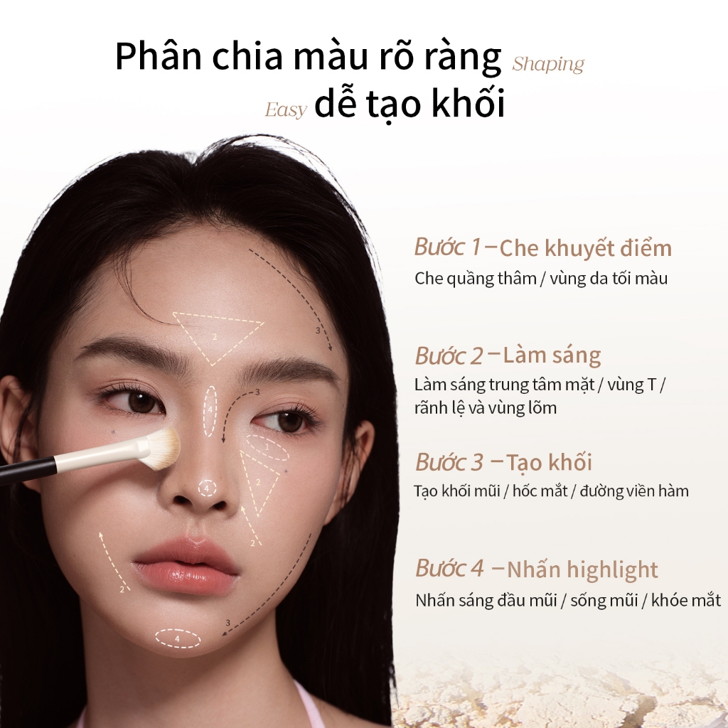 Bảng Tạo Khối Mooekiss Quad Palette, Contour & Highlight, Định Hình Khuôn Mặt, Lâu Trôi