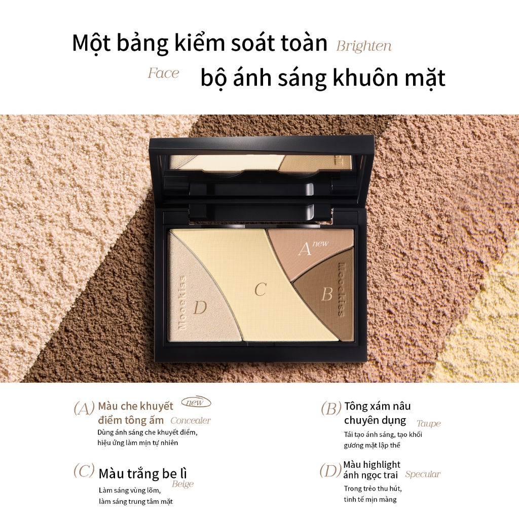 Bảng Tạo Khối Mooekiss Quad Palette, Contour & Highlight, Định Hình Khuôn Mặt, Lâu Trôi
