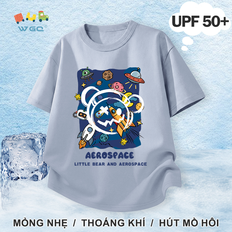 W.G.Q Áo thun bé trai，Phong cách mới mùa hè có in，Chức năng chống nắng UPF50 +，Thoải mái mát mẻ，thấm mồ hôi thoáng khí