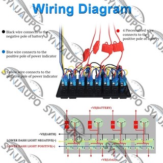 Bảng điều khiển công tắc biển thuyền chống nước + Ổ cắm điện USB + Bật lửa thuốc lá kép + Vôn kế Led 8 Gang Bảng điều khiển công tắc Rocker trên ô tô