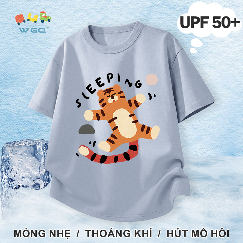 W.G.Q Áo thun bé trai，Phong cách mới mùa hè có in hình con hổ，chức năng chống nắng UPF50 +，Thoáng khí thoải mái