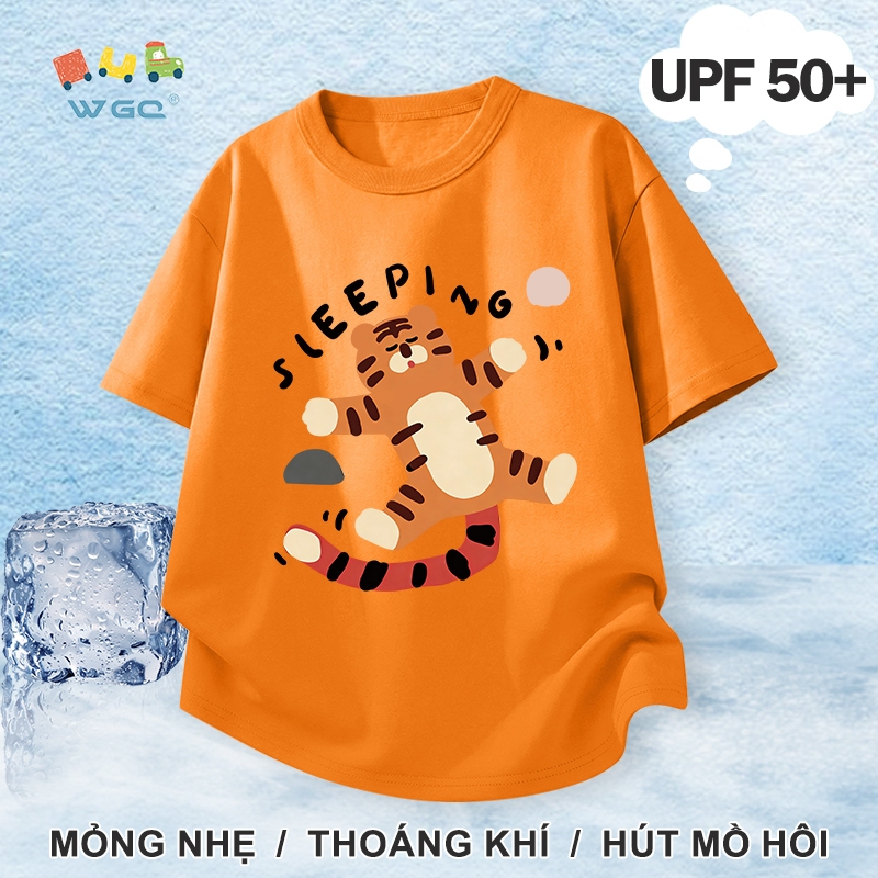 W.G.Q Áo thun bé trai，Phong cách mới mùa hè có in hình con hổ，chức năng chống nắng UPF50 +，Thoáng khí thoải mái