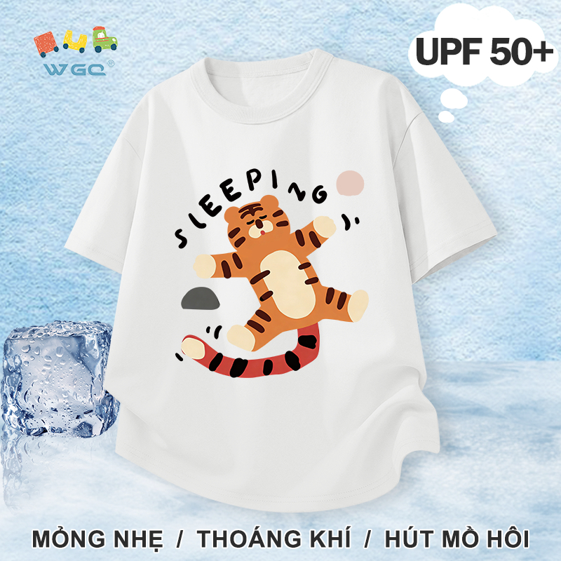 W.G.Q Áo thun bé trai，Phong cách mới mùa hè có in hình con hổ，chức năng chống nắng UPF50 +，Thoáng khí thoải mái