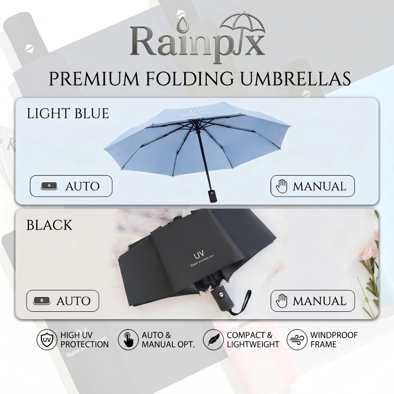 RainPix Thời Trang Tự Động Có Thể Gập Lại Ô Tự Động Mở Đóng Một Tay Ô Chống Gió Payung Lipat Hujan