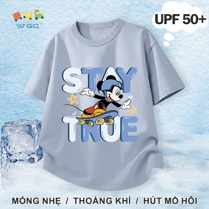 W.G.Q Áo thun bé trai，Phong cách mới mùa hè có in chữ，Chức năng chống nắng UPF50 +，Thoáng khí thoải mái