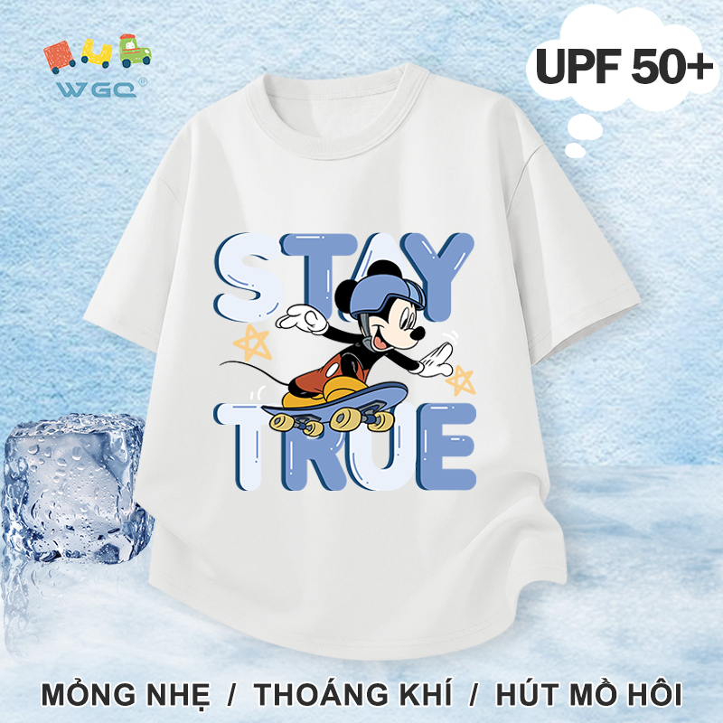 W.G.Q Áo thun bé trai，Phong cách mới mùa hè có in chữ，Chức năng chống nắng UPF50 +，Thoáng khí thoải mái