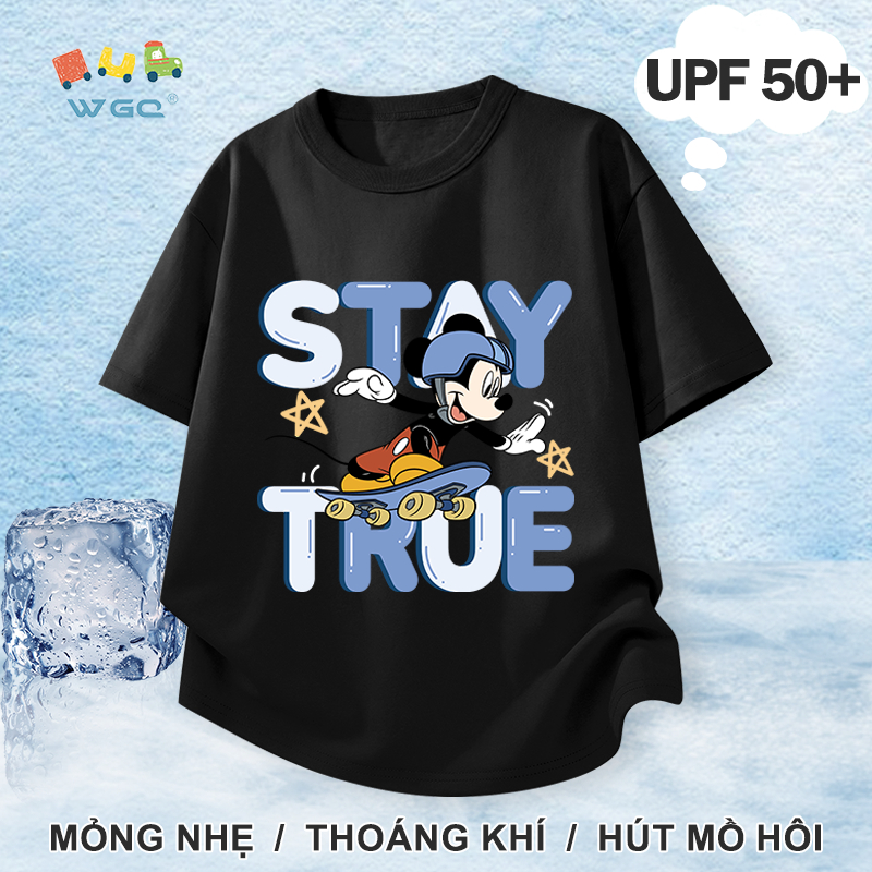 W.G.Q Áo thun bé trai，Phong cách mới mùa hè có in chữ，Chức năng chống nắng UPF50 +，Thoáng khí thoải mái