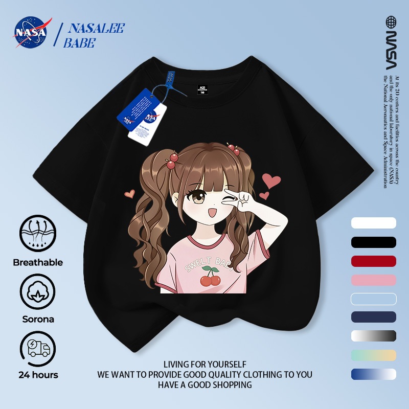Áo phông dễ thương cho bé gái NASA, chất cotton, tay ngắn thoáng mát, giao hàng trong 24 giờ.