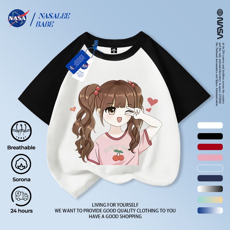 Áo phông dễ thương cho bé gái NASA, chất cotton, tay ngắn thoáng mát, giao hàng trong 24 giờ.