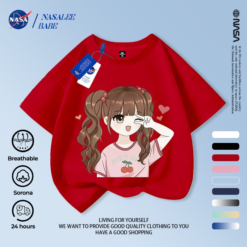 Áo phông dễ thương cho bé gái NASA, chất cotton, tay ngắn thoáng mát, giao hàng trong 24 giờ.