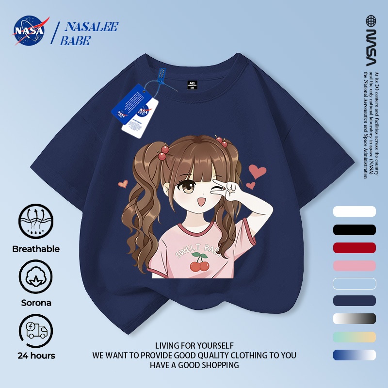 Áo phông dễ thương cho bé gái NASA, chất cotton, tay ngắn thoáng mát, giao hàng trong 24 giờ.