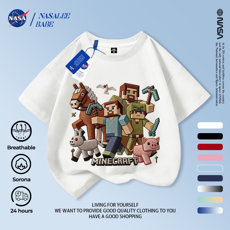 Áo phông in họa tiết thương hiệu NASA, tay ngắn cho nam nữ trẻ em, giao hàng trong 24 giờ.