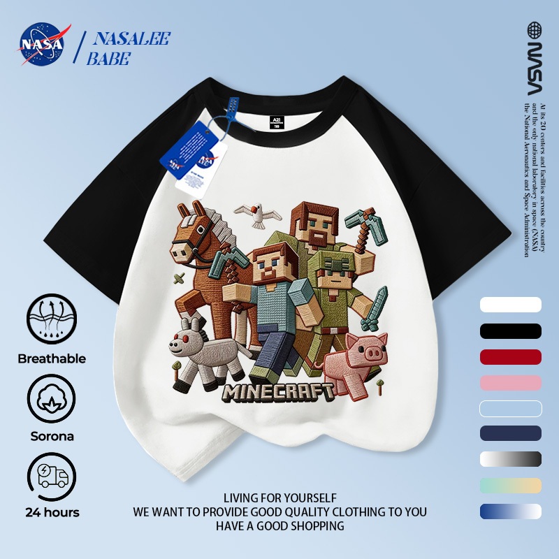 Áo phông in họa tiết thương hiệu NASA, tay ngắn cho nam nữ trẻ em, giao hàng trong 24 giờ.
